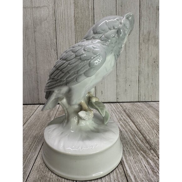 Vintage Owl Figurine Statue Standing On Branch Porcelain White Home Decor 6.5" - Picture 3 of 10